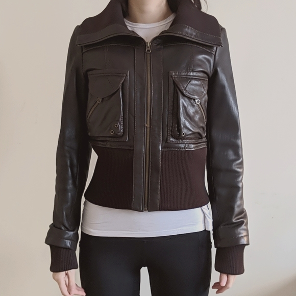 Danier Genuine Leather Brown Coat - Picture 1 of 8